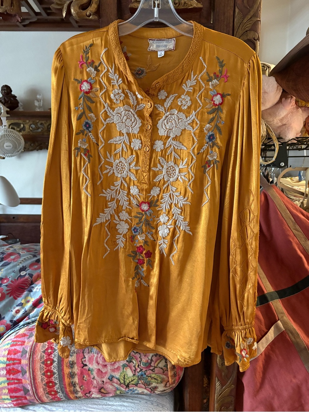 Johnny Was Mustard Embroidered Boho Blouse